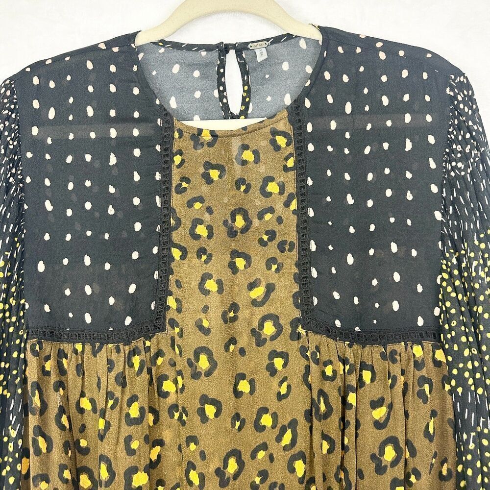 Anthropologie Blank London Eclectic Leopard Peasant Blouse Size XS Patchwork - Picture 4 of 8
